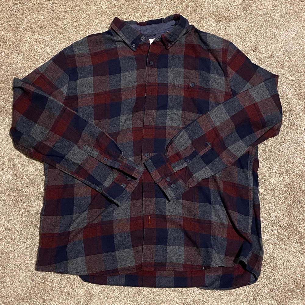 Weatherproof Burgundy and Blue Plaid Button-Down Flannel Shirt